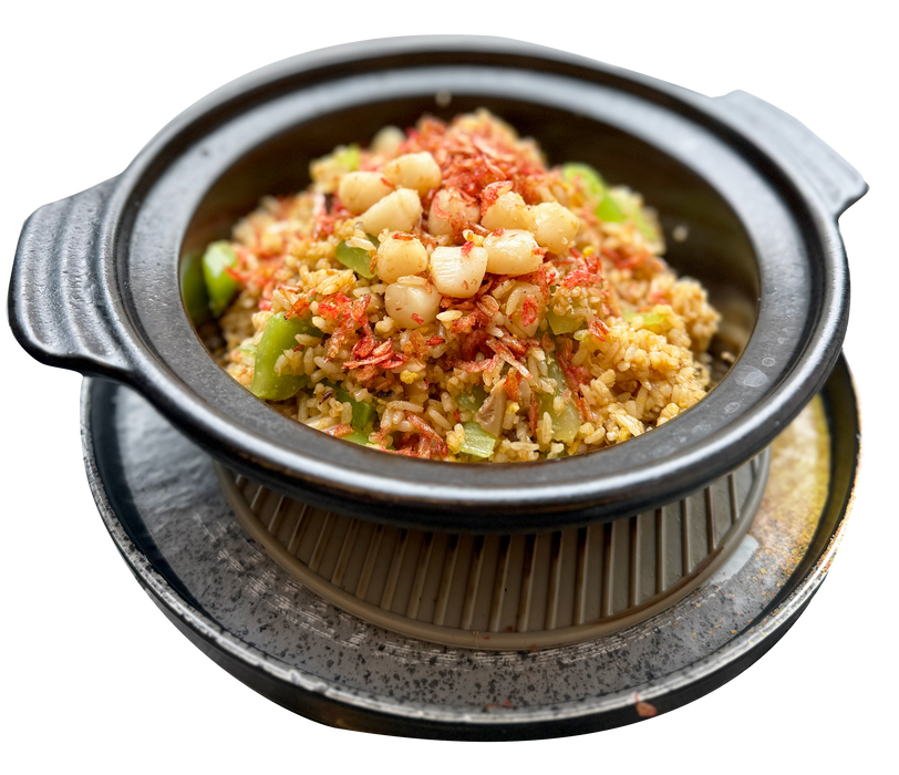 顧家生焗走地鹽焗雞 拼 櫻花蝦珍珠帶子鮑汁飯 (約1.8磅)